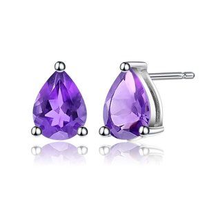 Natural Pear Shape Amethyst Stud Earring